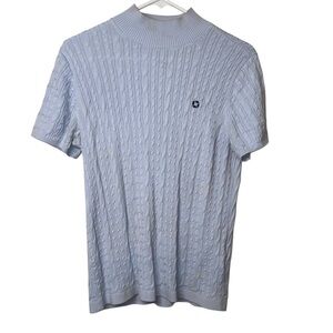 Chase Lands' End Women Blue Short Sleeve Tee with Cable Knit (M)